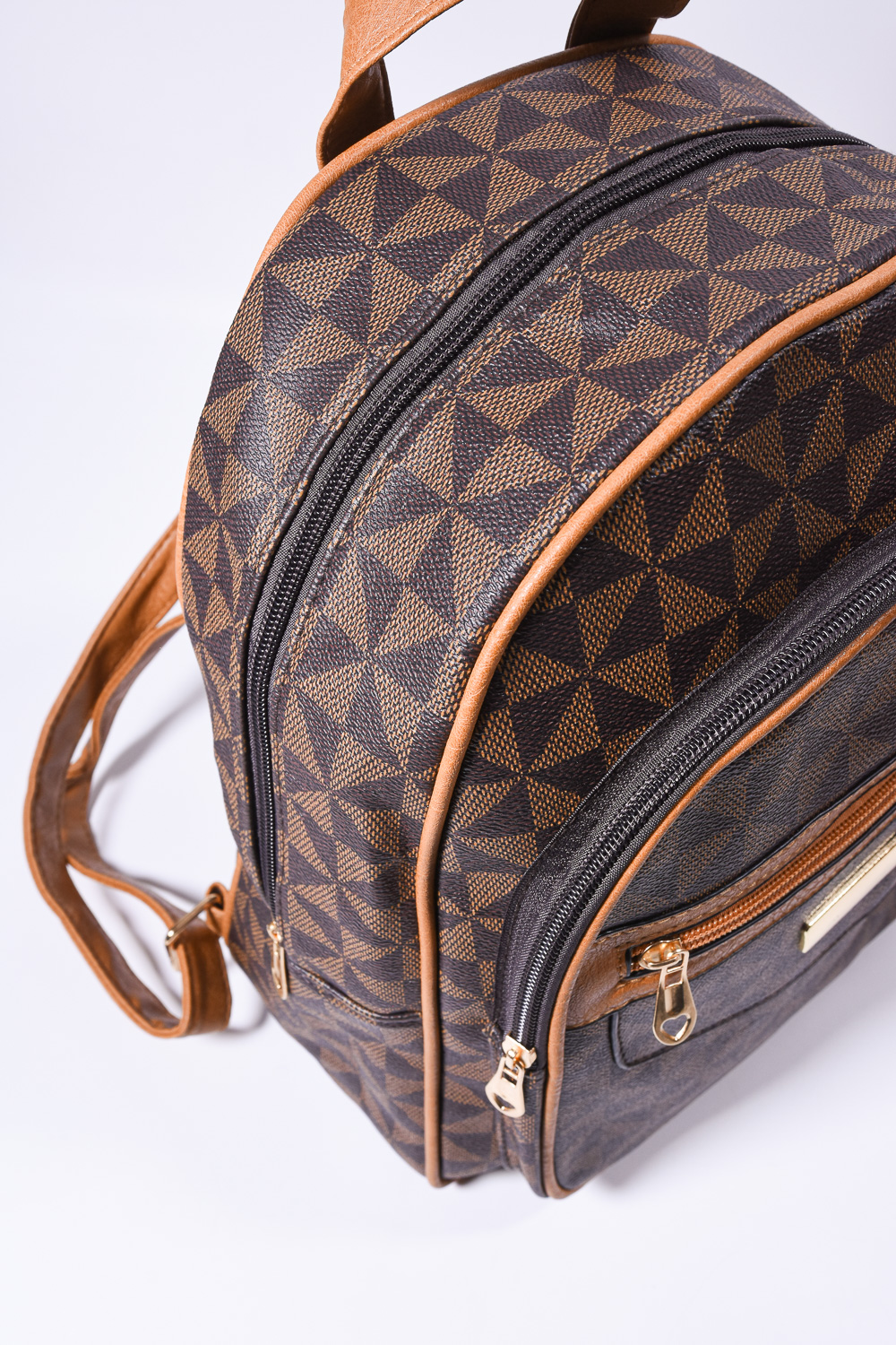 Backpack με Γεωμετρικό Pattern & Καφέ Λεπτομέρειες