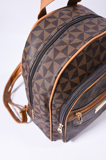 Backpack με Γεωμετρικό Pattern & Καφέ Λεπτομέρειες