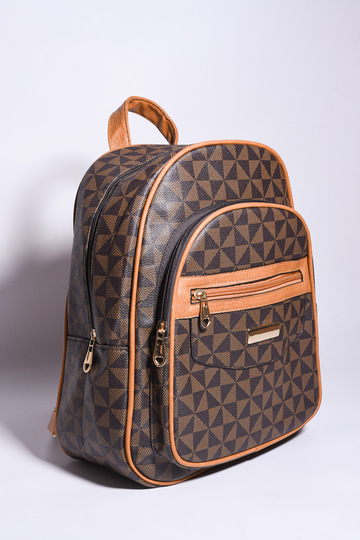 Backpack με Γεωμετρικό Pattern & Καφέ Λεπτομέρειες - ΚΑΦΕ