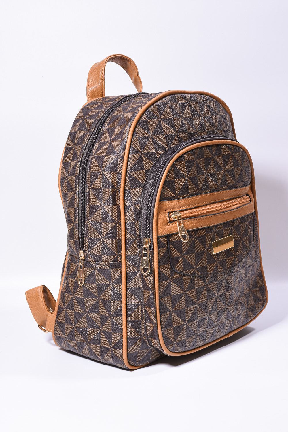 Backpack με Γεωμετρικό Pattern & Καφέ Λεπτομέρειες